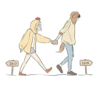 💕 2017 2018 pareja, dibujos animados, lindo, año, relación telegram sticker