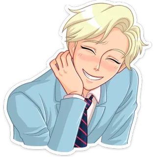 ☺️ anime, con trai, vui vẻ, tóc vàng, áo vest, hoạt hình, kawaii whatsapp sticker