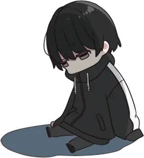 😔 sedih, anime, chibi, duduk, kesepian, kartun telegram sticker