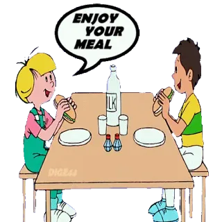 🥗 ENJOY
YOUR
MEAL meal, food, table, lunch, cartoon whatsapp sticker