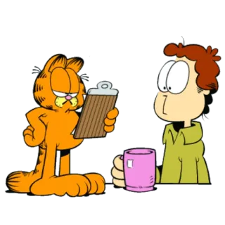 😳 Garfield cat, comic, cartoon, jon arbuckle, clipboard, mug whatsapp sticker