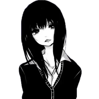 😞 anime girl, manga, black and white, cartoon, illustration, emo telegram sticker