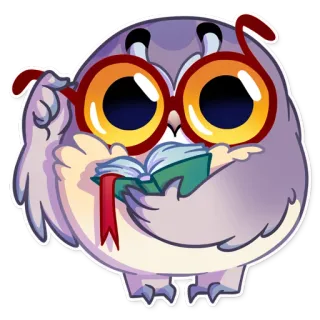 🤓 burung hantu, kartun, kacamata, buku, membaca, lucu, pintar telegram sticker