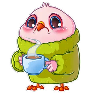 ☕ bird, coffee, cup, cute, kawaii, animal telegram sticker