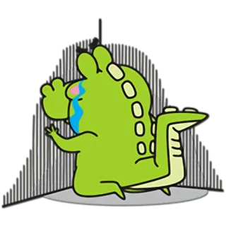 ☹ cartoon, crocodile, sad, crying, green, animal telegram sticker