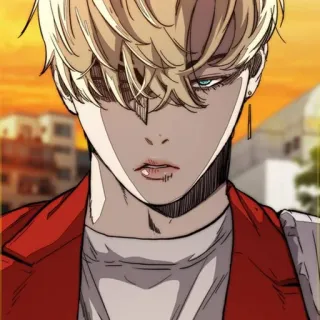 🍸 Anime, Manga, Personaje, pelo rubio, chaqueta roja, retrato whatsapp sticker