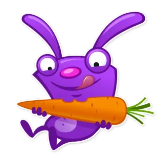 😋 кролик, морковь, фиолетовый, мультфильм, милый whatsapp sticker