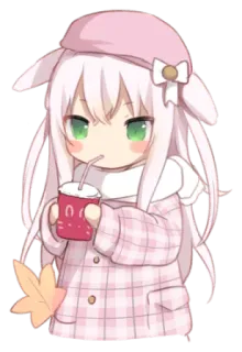 🥤 chica anime, lindo, kawaii, conejo, chibi, dibujos animados, bebiendo whatsapp sticker