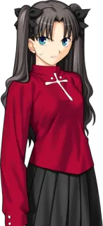😠 Rin Tohsaka Fate/stay night Anime, Mujer, Personaje, Rojo, Falda, Pelo largo whatsapp sticker
