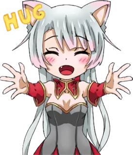 😄 HUG 애니메이션, 카와이, 귀여운, 포옹, 고양이 소녀 telegram sticker