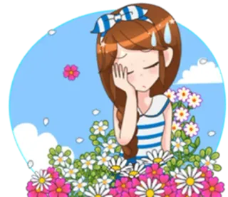 😩 Anime, Garota, Flores, Desenho animado, Suor, Triste, Bonito whatsapp sticker