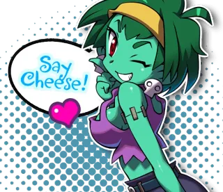 😘 Say Cheese! Cartoon, Monster Mädchen, Grün, Süß, Herz, Käse whatsapp sticker