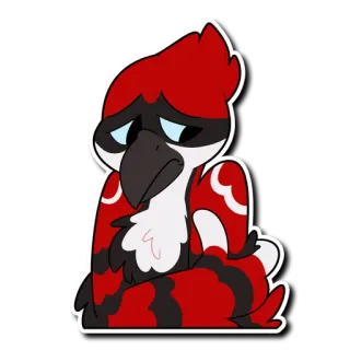 😕 uccello, triste, rosso, cartoni animati, adesivo, illustrazione telegram sticker