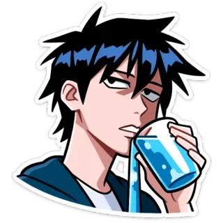 💦 anime, cansado, bebiendo, personaje, agua telegram sticker
