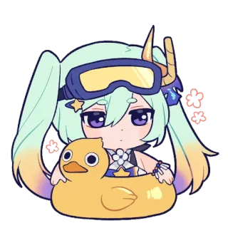 😕 anime, chibi, cute, duck, cartoon, swimming telegram sticker
