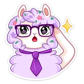 😔 lama, alpaca, carino, occhiali, viola, cravatta, cartone animato, adesivo whatsapp sticker