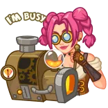 🤫 I'M BUSY Steampunk, kobieta, zajęty, kreskówka, różowe włosy, okulary telegram sticker
