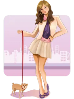 🐶 woman, dog, walking, fashion, pet, skirt telegram sticker