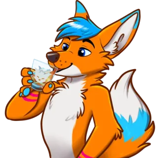 🥃 Furry, Anthropomorphe, Renard, Orange, Bleu, Boire, Dessin animé whatsapp sticker