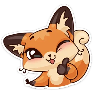 👍 lis, zwierzę, słodki, kreskówka, mrugnięcie, kciuk w górę telegram sticker