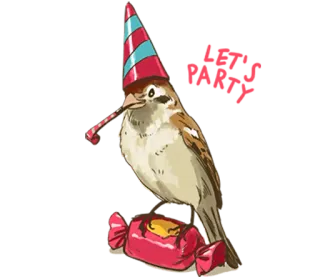 🎉 птица, воробей, вечеринка, конфета, праздник whatsapp sticker