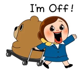 👩‍✈️ I'm Off! Kreskówka, Niedźwiedź, Kobieta, Biuro, Praca, Odejście telegram sticker