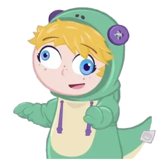 ⚡️ dinosaure, costume, dessin animé, cheveux blonds, mignon, animé telegram sticker