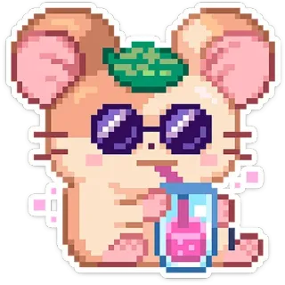 🧃 스티커, 픽셀 아트, 햄스터, 음료, 선글라스, 귀여운, 카와이 telegram sticker