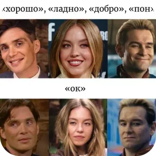 👌 Cillian Murphy, Sydney Sweeney, Homelander Peaky Blinders, Euphoria, The Boys хорошо, ладно, добро, пон, OK telegram sticker