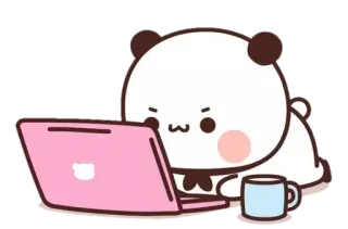 ☺️ Panda, Laptop, Carino, Cartone animato, Animale, Caffè, Lavoro telegram sticker