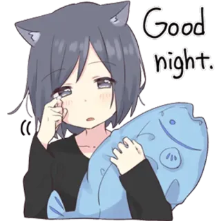 💤 Good night. Anime, Chica gato, Buenas noches, Somnoliento, Dibujos animados whatsapp sticker
