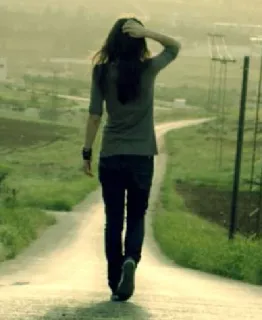 ♥ mulher, caminhando, estrada, natureza, vista traseira, pessoa telegram sticker