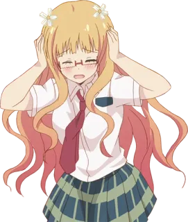 😫 Anime, Garota, Uniforme escolar, Cabelo loiro, Óculos, Desenho animado telegram sticker