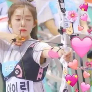 🍒 아이 리 tiro con arco, Kpop, Idol, chica, corazón, flores telegram sticker