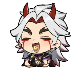 😌 Arataki Itto Genshin Impact anime, character, horns, lollipop, chibi telegram sticker