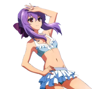 🙂 Anime, Meisje, Zwemkleding, Paars haar, Cartoon, Strand, Zomer whatsapp sticker