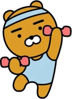 🏃 Ryan Fitness, Training, Cartoon, Ryan, Kakao Friends, Hantel, Workout whatsapp sticker