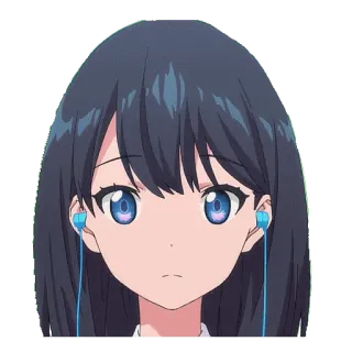 😶 Anime, Mädchen, Kopfhörer, Cartoon, blaue Haare, süß, Porträt, Animation telegram sticker