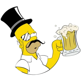🍺 Homer Simpson Cartone animato, Simpsons, Birra, Cappello a cilindro, Baffi, Bere telegram sticker