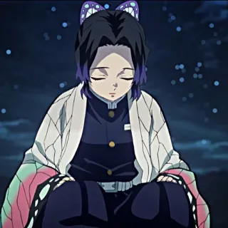 😔 Shinobu Kocho Demon Slayer 애니메이션, 귀멸의 칼날, 코쵸우 시노부, 캐릭터, 나비, 애니 여자 telegram sticker