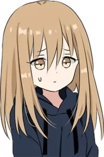 😥 动漫, 女孩, 帽衫, 可爱, 疲惫, 无聊 whatsapp sticker