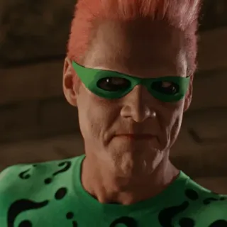 😐 Riddler villain, dc comics, costume, green, question marks, jim carrey telegram sticker