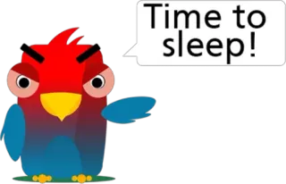 😡 Time to sleep! pássaro, sono, tempo, desenho animado, fofo, vermelho, azul telegram sticker