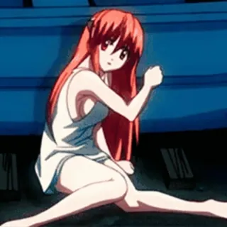 ☠️ anime, girl, red hair, cartoon, woman, sitting telegram sticker