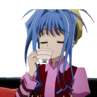 ☕️ anime, cartoon, girl, tea, cup, blue hair telegram sticker