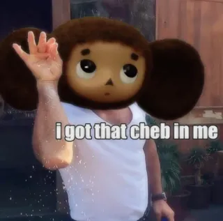 🌟 Cheburashka i got that cheb in me Cheburashka, Salt Bae, meme, funny, crossover, nusr-et telegram sticker