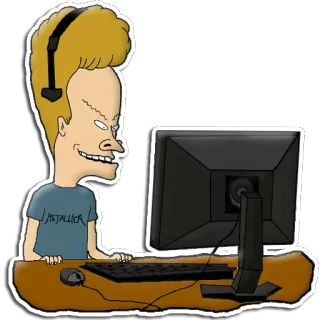 😐 Beavis METALLICA desenho animado, personagem, fones de ouvido, computador, série de tv telegram sticker