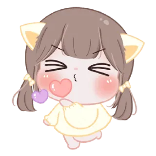 😘 Cartoon, Meisje, Schattig, Kawaii, Hart, Sticker telegram sticker