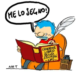 🍏 ME LO SEGNO!
L'ENORME LIBRO DELLO STICAZZI
-NAT- kreskówka, książka, pisanie, włoski, komiks, naklejki telegram sticker