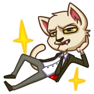 🤩 cat, suit, cartoon, animal, relaxed, sparkle telegram sticker